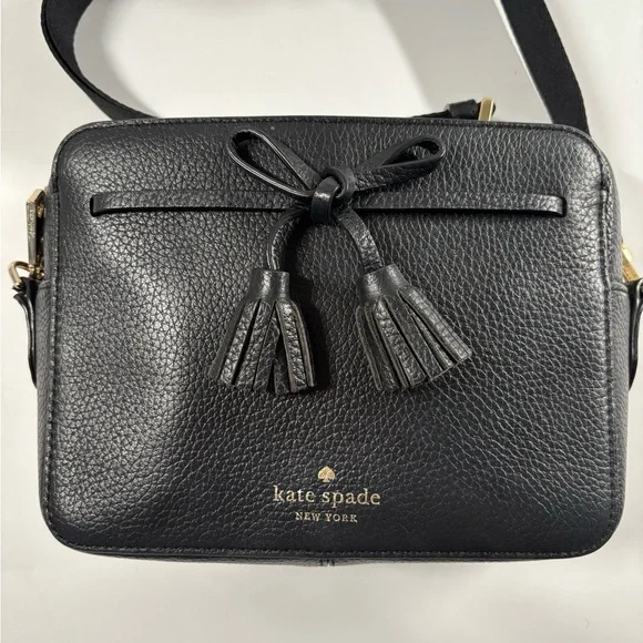 Kate Spade New York Hayes Street Black Tassel Crossbody Bag Leather Minimalist - Picture 3 of 13